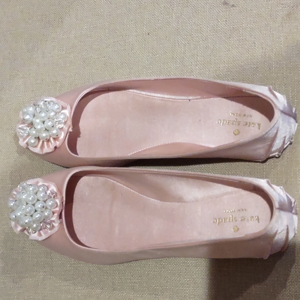 Kate Spade Pink Satin Embellished Women's Ballet Flats With Pearls, 9m - Picture 8 of 10